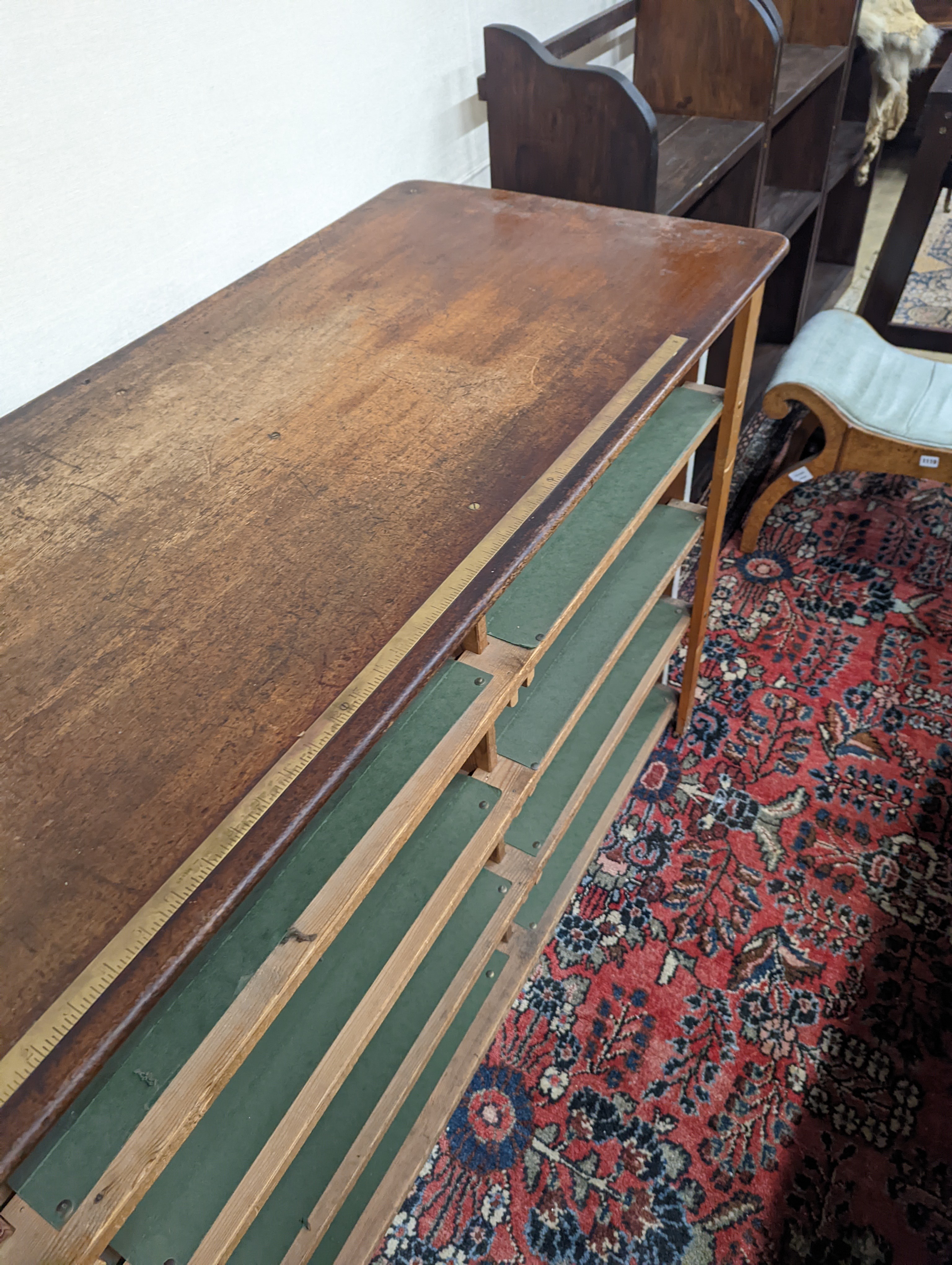 A Victorian and later mahogany and pine haberdashery cabinet, length 190cm, depth 61cm, height 95cm